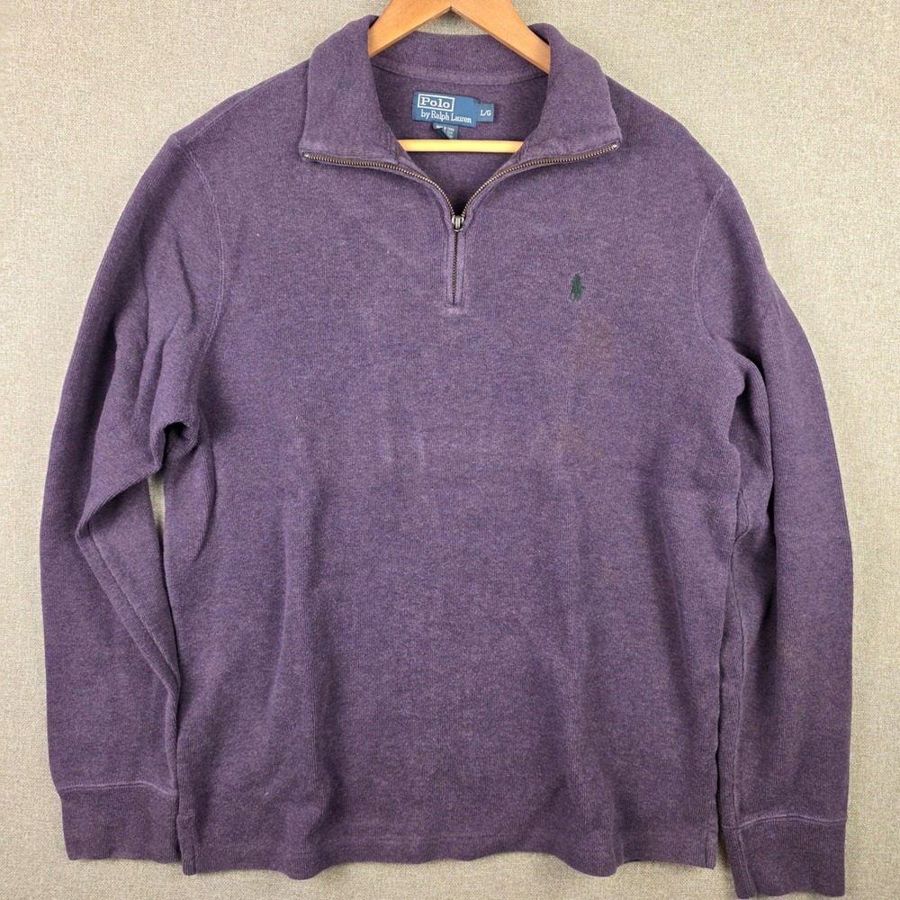 Polo Ralph Lauren Mens Large Purple Cotton Quarter Zip Pullover Sweater Gorpcore